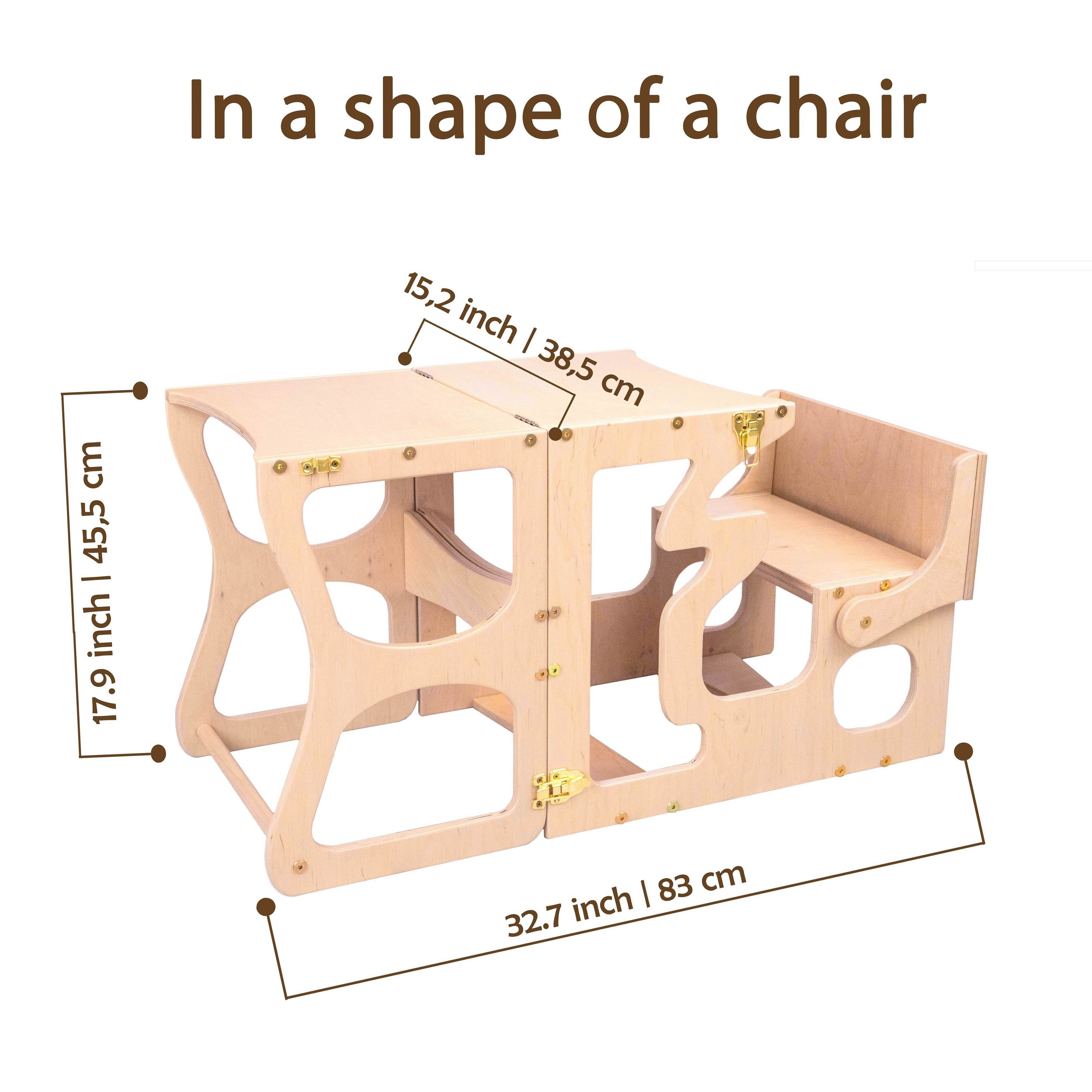 Foldable Toddler Tower and Table 2 in 1 Montessori Learning Tower with Blackboard Convertible Kitchen Helper Tower