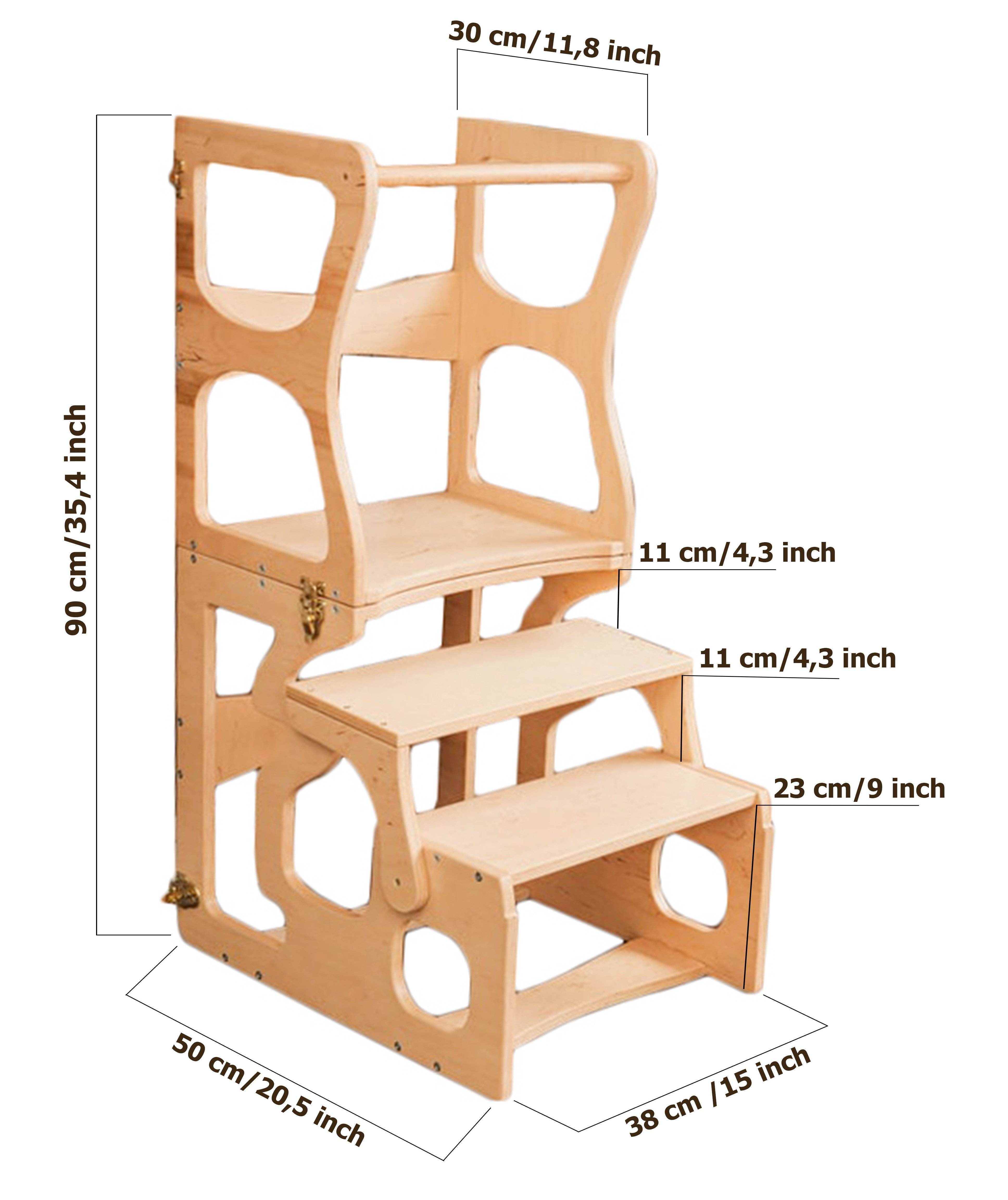 Foldable Toddler Tower and Table 2 in 1 Montessori Learning Tower with Blackboard Convertible Kitchen Helper Tower