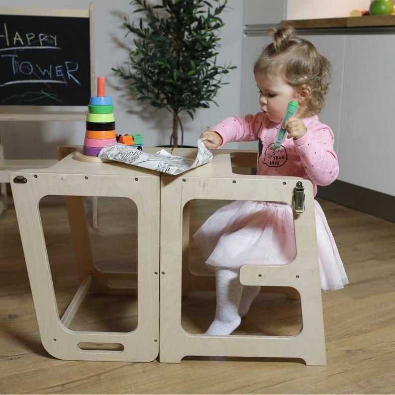 Hot Sale Kids Kitchen Step Stool with Blackboard Montessori Transformable Learning Tower