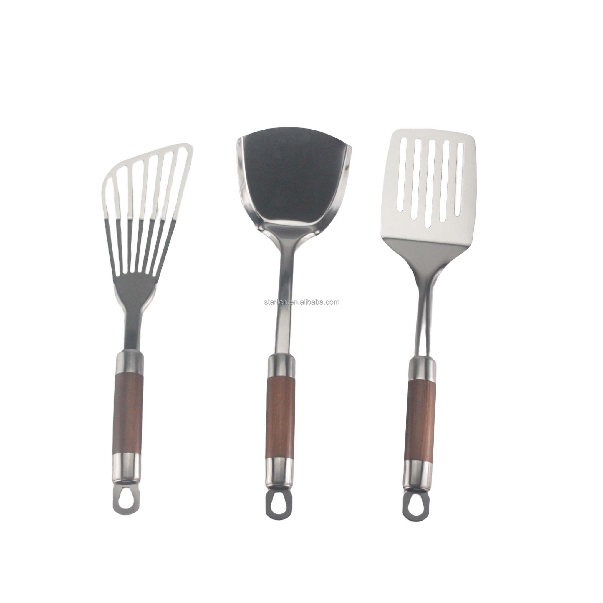 Wholesale 3 pcs best sell hollow handle stainless steel kitchen utensils sets cooking tools