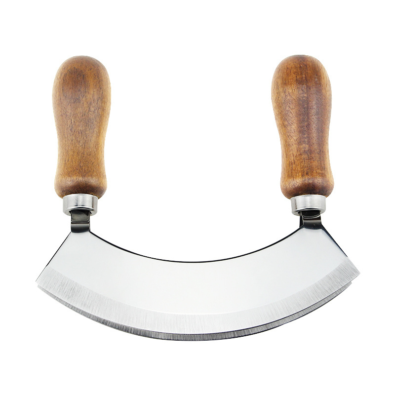 premium acacia wood mezzaluna chopper and mezzaluna knife with wooden handle