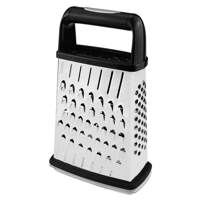 Stainless Steel 4 Sided Cheese Slicer Box Grater With Measuring Cup And Soft Handle