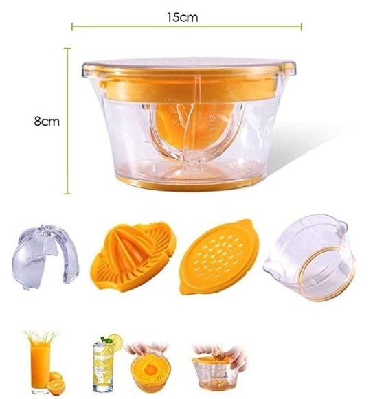 Multifunction Lemon Orange Hand Squeezer Strainer Vegetable Grater Built In Measuring Cup