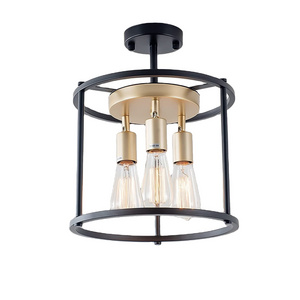 Industrial Semi Flush Mount Ceiling Light Fixture Lamparas Modernas 3-Light Farmhouse Vintage  Black Ceiling  Chandelier Lamp