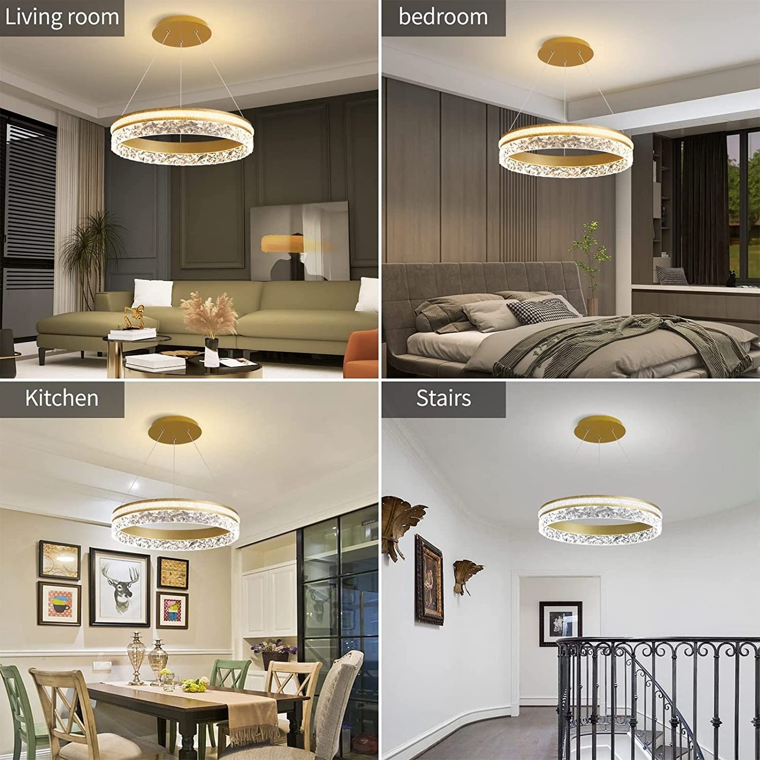 Modern LED Chandelier 50W Dimmable Lampara Colgante Cristal  Pendant Ceiling Light Gold Hanging  Fixed Fixture  for Living room