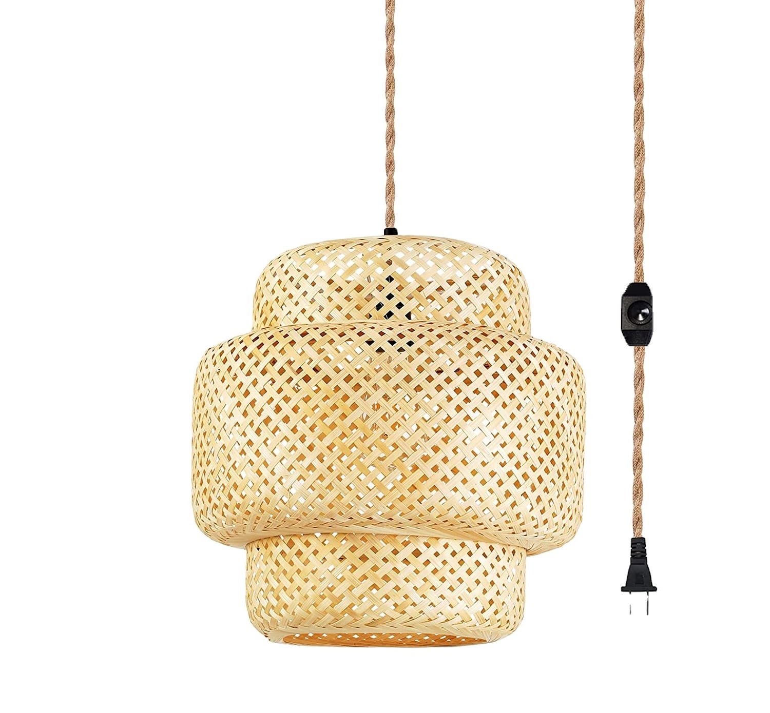 Rattan Plug Pendant Light Bamboo Pendant Light With Plug Wicker Suspension Lamp Dimmable Hand Woven Boho Basket Pendant Light