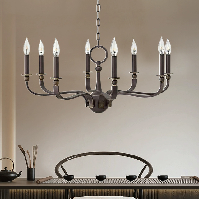 Industrial Style Retro Interior Decoration Black Wrought Iron 8 Candles Chain Led Chandeliers