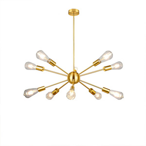 Adjustable Height Dimmable 10-Light E26 Bulbs 60W Modern Pendant Lamp Golden Lamparas Colgantes Sputnik Led Chandeliers