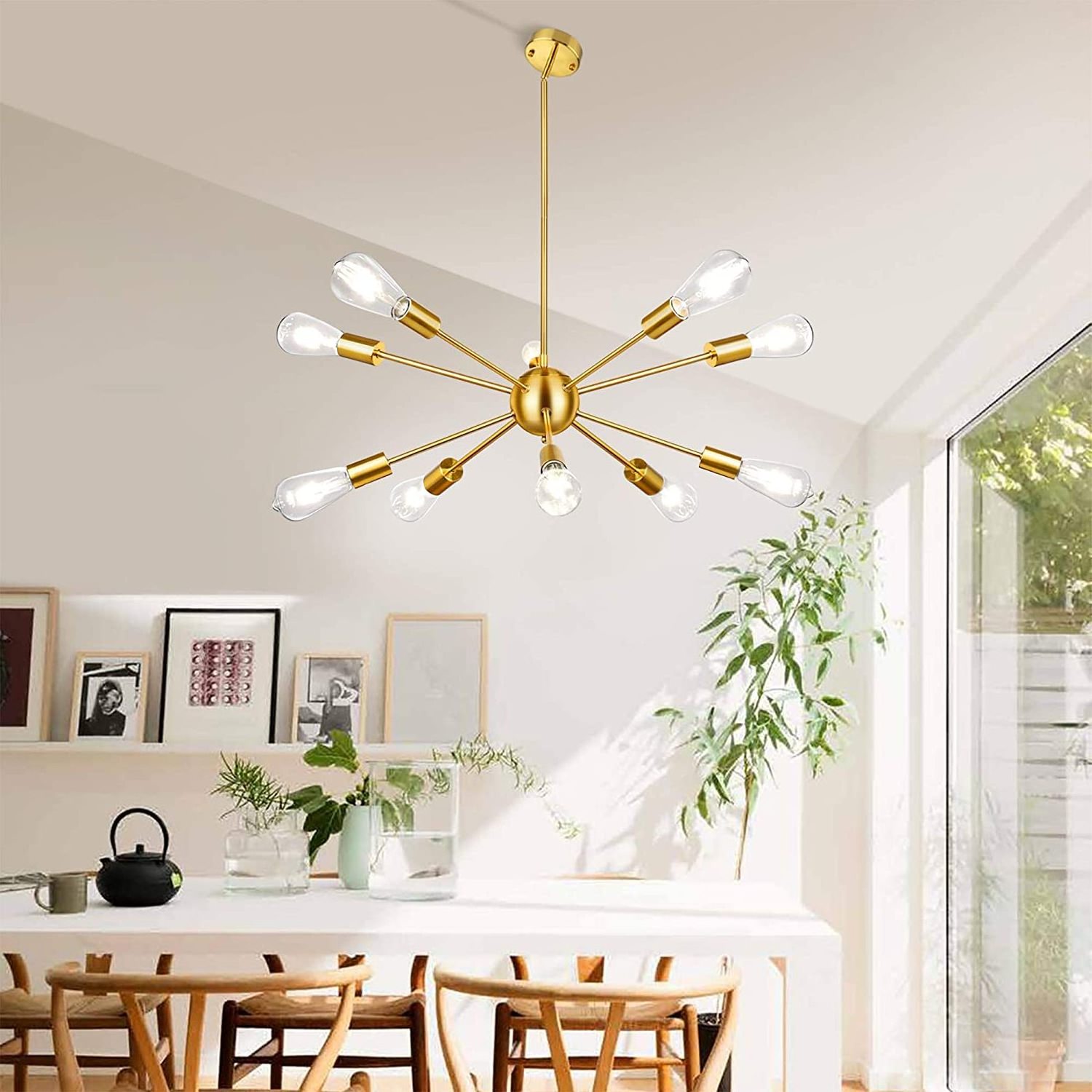 Adjustable Height Dimmable 10-Light E26 Bulbs 60W Modern Pendant Lamp Golden Lamparas Colgantes Sputnik Led Chandeliers