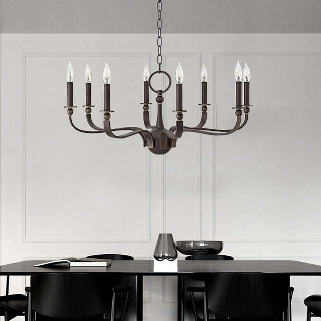 Industrial Style Retro Interior Decoration Black Wrought Iron 8 Candles Chain Led Chandeliers