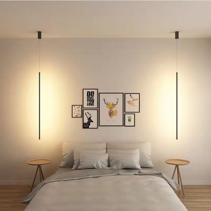 Led Line Long Chandelier Modern Minimalist Home Living Room Bedroom Bedside Background Wall Art Lamps Decor