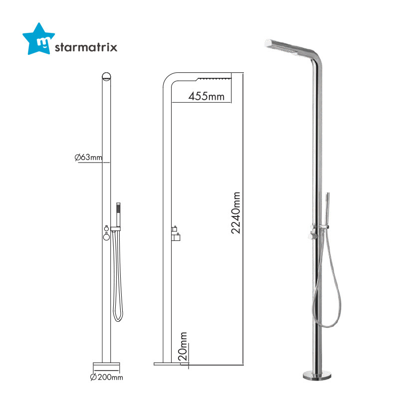 STARMATRIX SS1057  316 stainless steel outdoor solar outdoor shower stand stainless steel