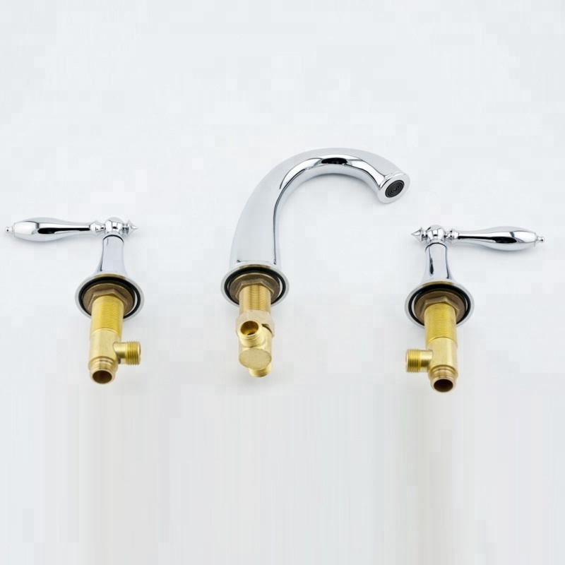 14 years supplier sanitary ware 3 hole dual handle classical gold chrome polish bathroom mixer tap bath brass faucet