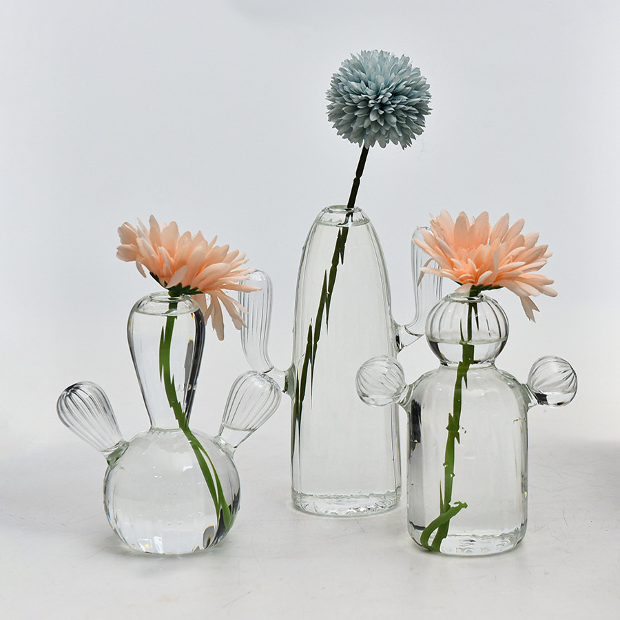 Hot Sale Wholesale Handmade Glass Cactus Plants Flower Vase Ornaments For Home Decoration