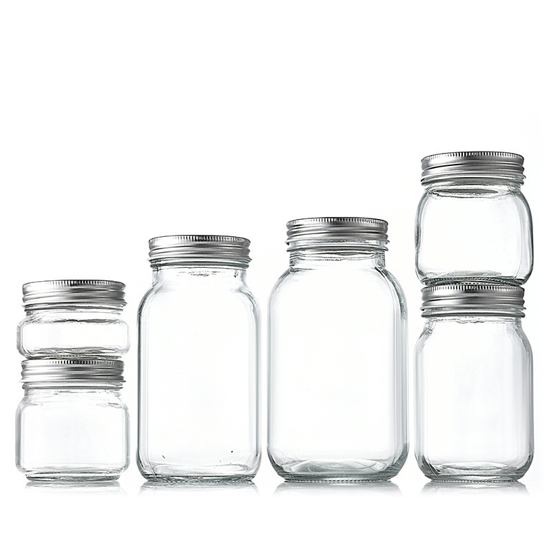 Square glass Mason jar Clear glass pickle jar sealed thick storage  Honey jam jar