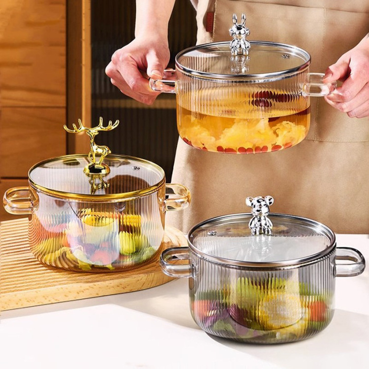 High Quality Stovetop Cooking Pot With Lid And Handle Transparent Soup Pot For Stews High Borosilicate Cookware