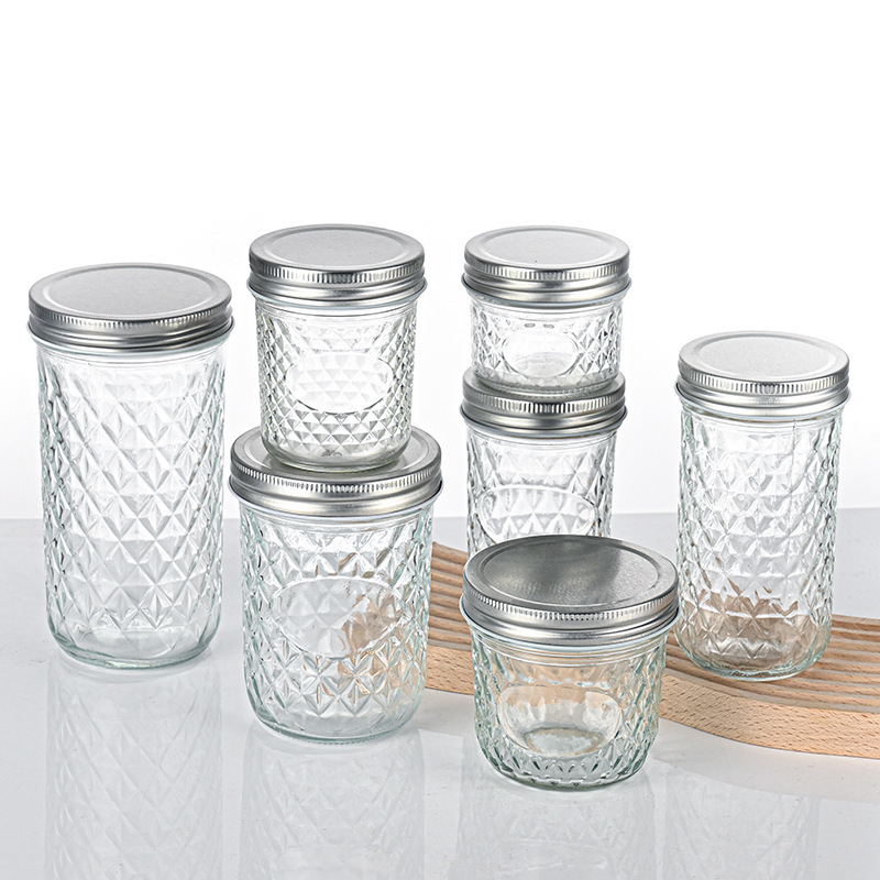 Caviar bottle diamond-shaped Mason jar Sealed bird's nest split bottle Salad can jam jar Glass storage jar