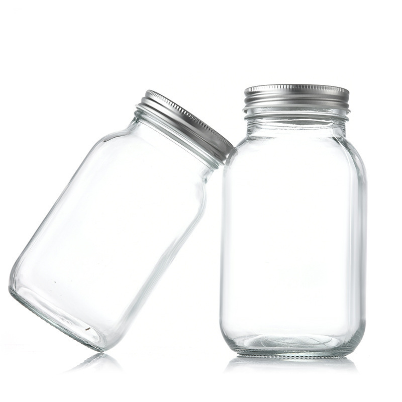 Square glass Mason jar Clear glass pickle jar sealed thick storage  Honey jam jar