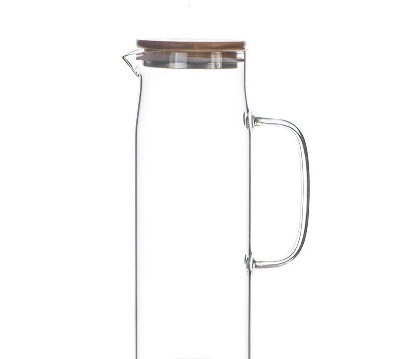 Glass Iced Tea Pitcher With Wooden Bamboo Lid Stainless Steel Strainer Lid Large Glass Hot Or Cold Water Kettle With Handle