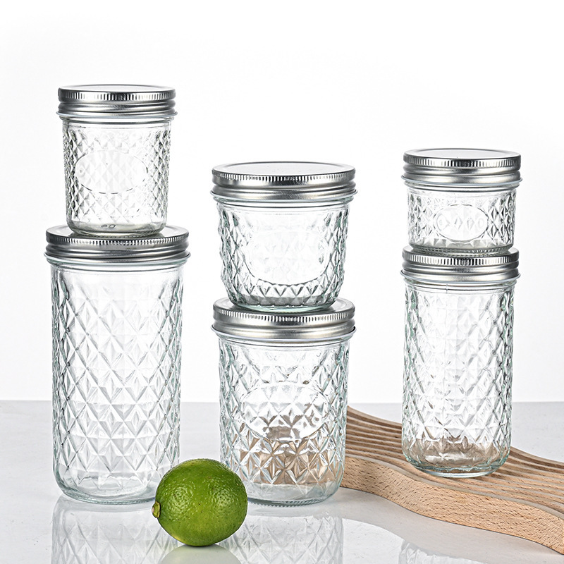 Caviar bottle diamond-shaped Mason jar Sealed bird's nest split bottle Salad can jam jar Glass storage jar