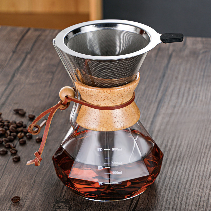 Diamond Wood Chip Coffee Pot Glass   with Funnel Pot Household coffee Brewing teapot