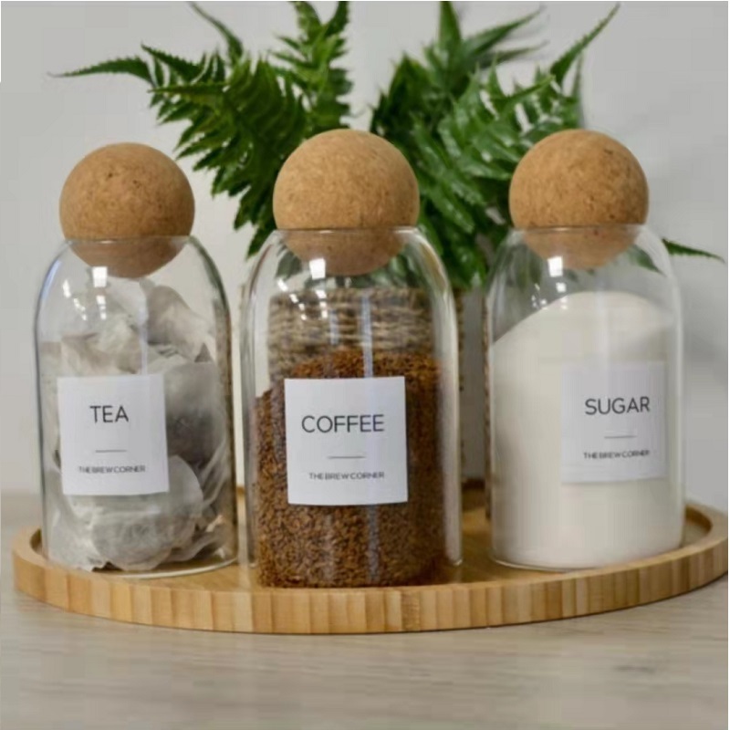 Glass Jars for kitchen storage jar with cork wood lid borosilicate glass storage container