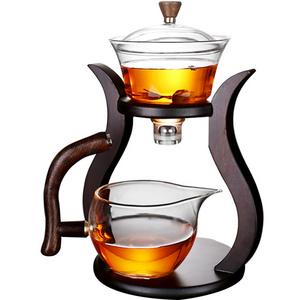 Semi automatic tea set glass lazy kung fu tea cup set living room tea making artifact home magnetic teapot Chinese