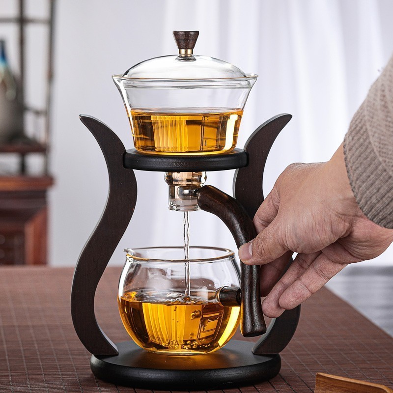 Semi automatic tea set glass lazy kung fu tea cup set living room tea making artifact home magnetic teapot Chinese