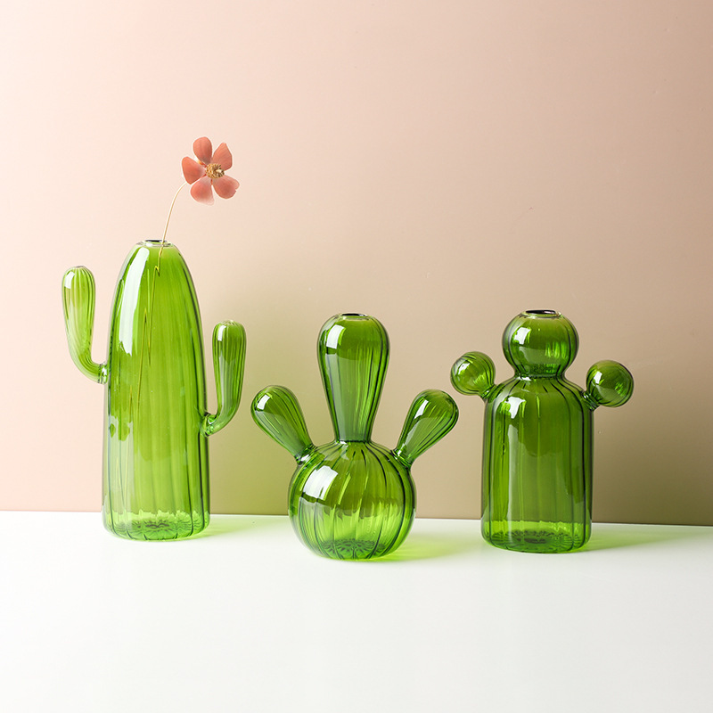 Hot Sale Wholesale Handmade Glass Cactus Plants Flower Vase Ornaments For Home Decoration