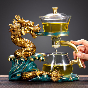 Multi-function Creative  Dragon and Phoenix Style Semi-automatic High Borosilicate Glass Teapot Set