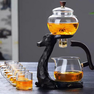 heat-resistant glass coffee tea pot set wooden frame tea maker