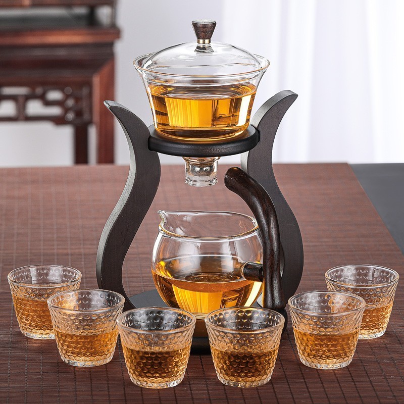 Semi automatic tea set glass lazy kung fu tea cup set living room tea making artifact home magnetic teapot Chinese