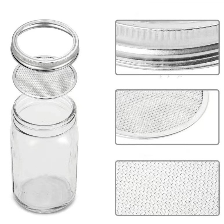 Mason jar Germinating jar Stainless steel germinating bracket Stainless steel mesh cover germinating lid wide mouth