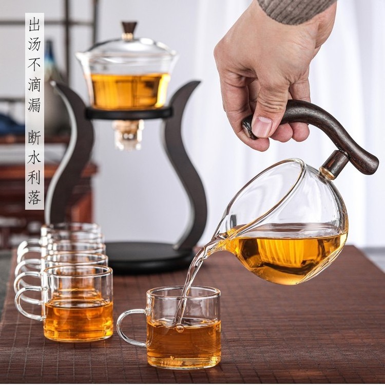 Semi automatic tea set glass lazy kung fu tea cup set living room tea making artifact home magnetic teapot Chinese