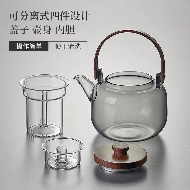 Walnut glass steaming beam pot steaming dual-purpose teapot can be heated and brewed in an open flame electric ceramic stove