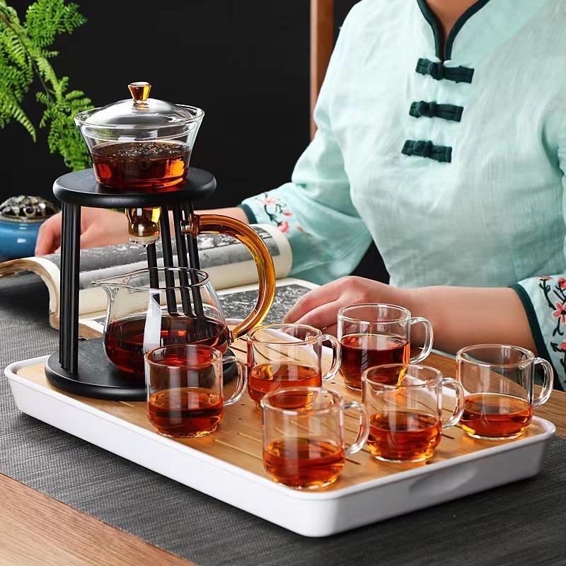 heat-resistant glass coffee tea pot set wooden frame tea maker