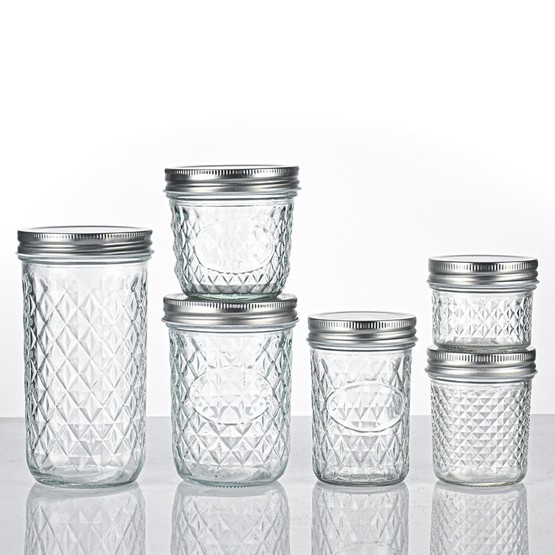 Caviar bottle diamond-shaped Mason jar Sealed bird's nest split bottle Salad can jam jar Glass storage jar