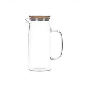 Glass Iced Tea Pitcher With Wooden Bamboo Lid Stainless Steel Strainer Lid Large Glass Hot Or Cold Water Kettle With Handle