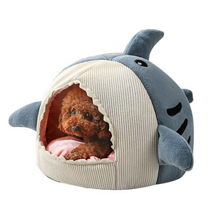 Wholesale Cute Shark Shape Pet Nest Winter Warm Semi Closed Cat Cave Pet Bed