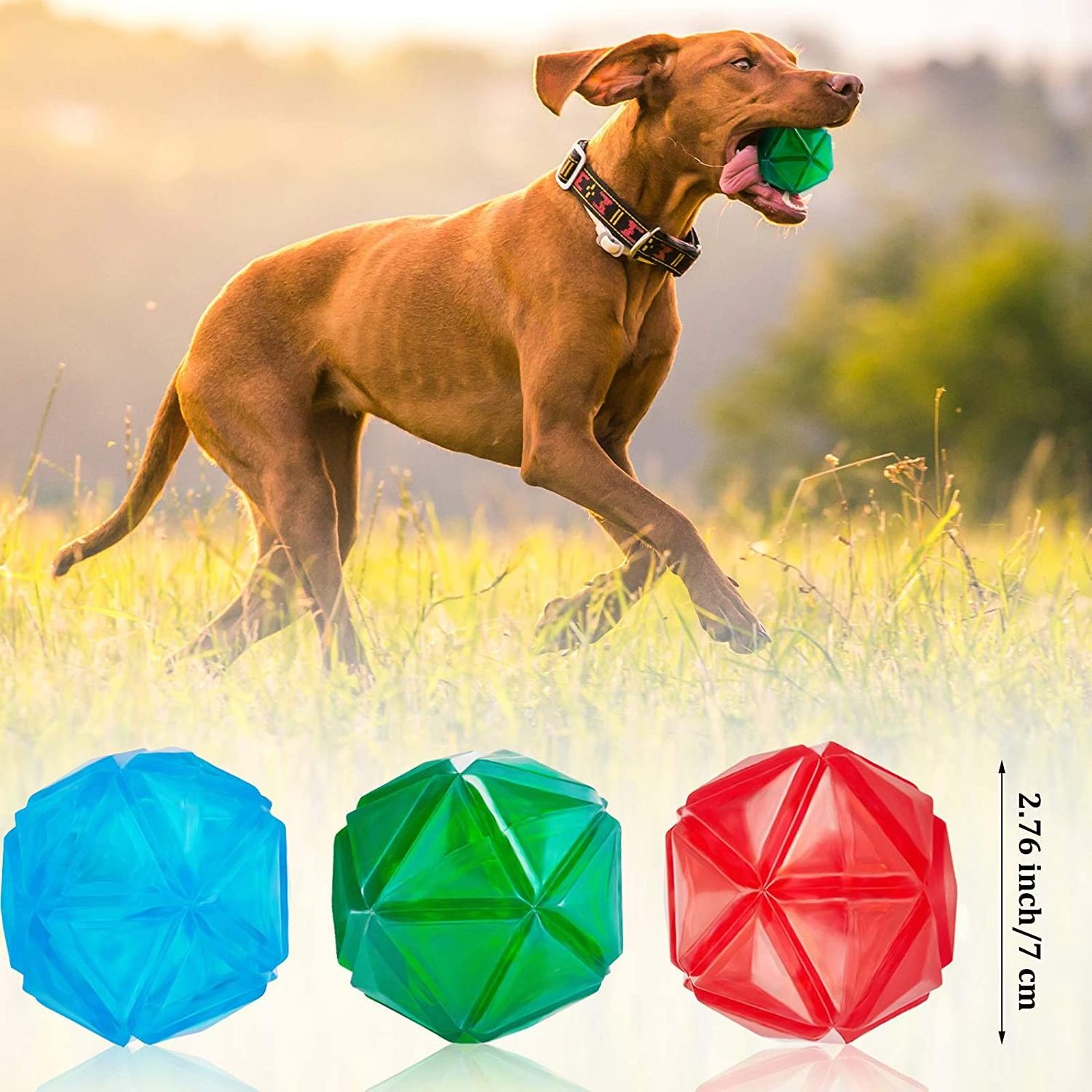 Light up Dog Ball Squeaky Balls for Dogs Elastic Flash LED Pet Toy diamond ball For Pet Teeth Cleaning