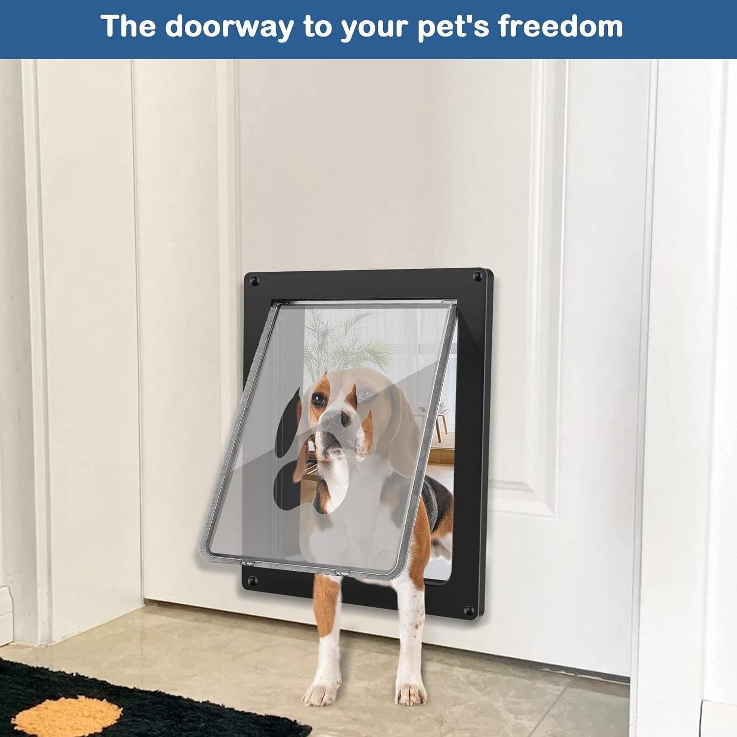 LovePaw Durable 4 Way Lockable Pet Doors with Security Cover and Magnetic Flap Pet Gate Dog Cat Flap Door