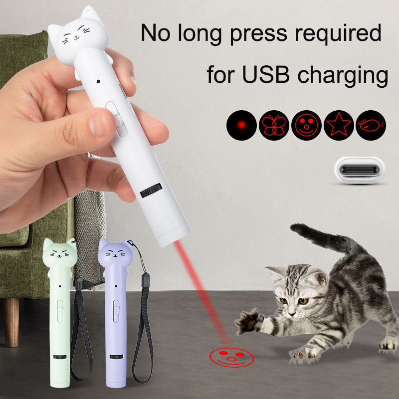 Custom Portable USB Pet Training Tool Cat Laser Toy Removable Cat Teaser Wand Interactive Cat Toys with Feathers & Bells