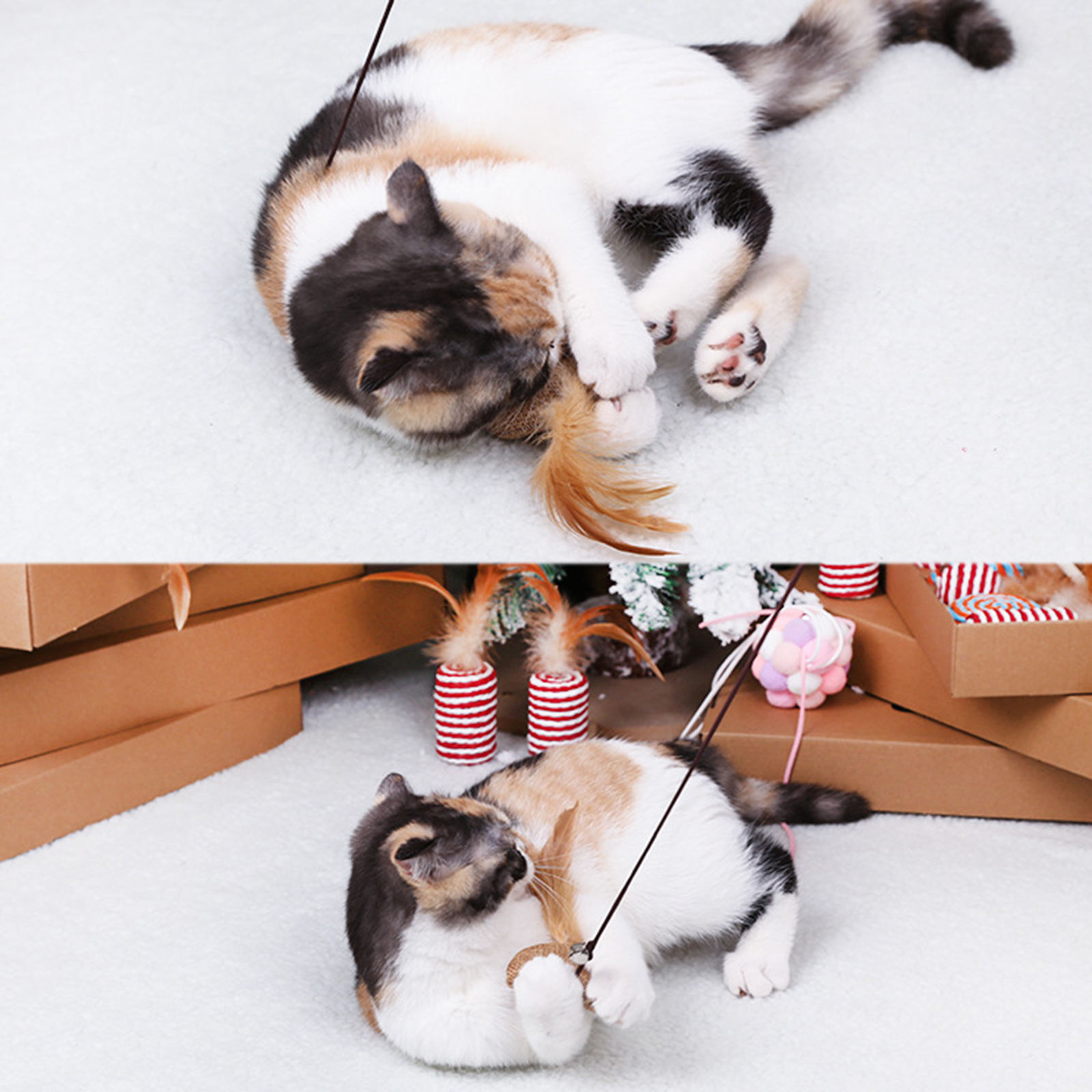 Wholesale 40cm Pet Cat Teaser Feather Linen Wand Cat Catcher Teaser Stick Pet Interactive Toys Wood Rod Mouse Toy Cat Toys