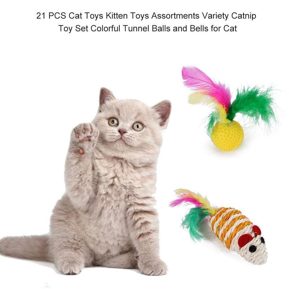 21PCS Cat Toy Set Cat Feather Teaser Interactive Cat Toy Wand Kitten Toys with Plastic Passage