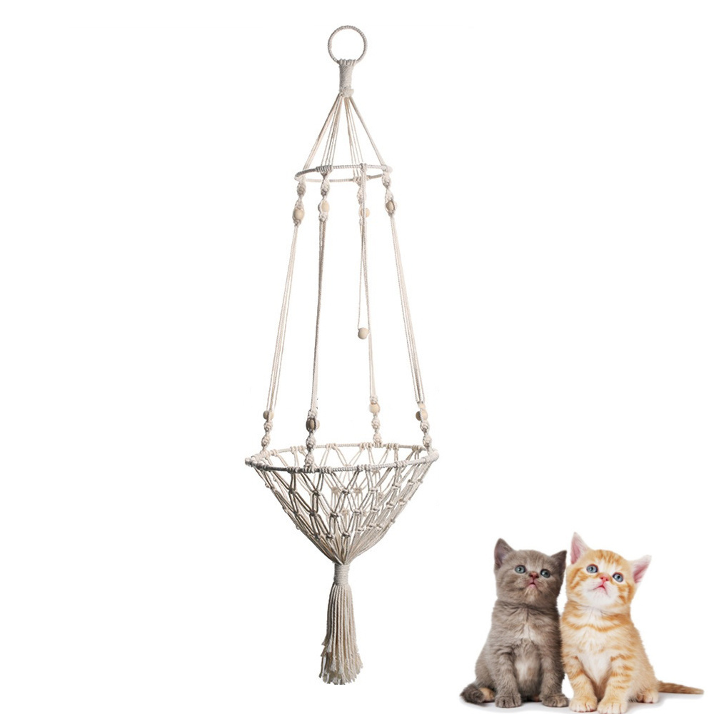 Handwoven Cat Macrame Hanging Sleep Hammock Pet Swing Bed For Cat And Dog Cotton Rope Hanging Tassel Basket Cat Hammock