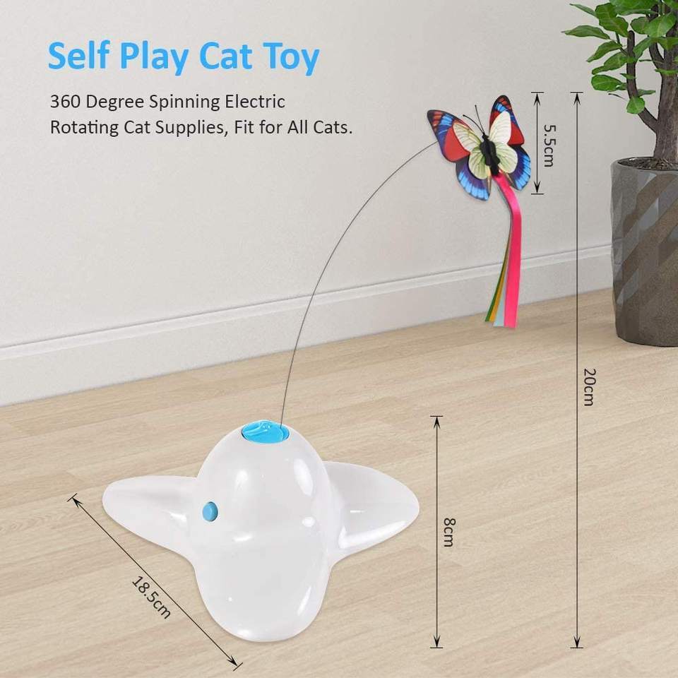 Automatic Electric Rotating Kitten Toys Battery Butterfly Teaser Stick Cat Interactive Toys