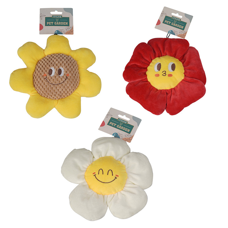 2023 New Hot Sale Custom Smiley Face Flower Interact Pet Intelligence Molar Training Toys Plush Squeak Dog Cat Chew Toy