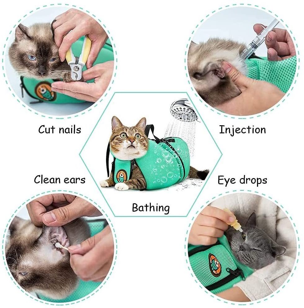 Wholesale Adjustable Cat Grooming Bag Anti Scratch Bite Resistant Cat Bathing Bag Pet Shower Bag