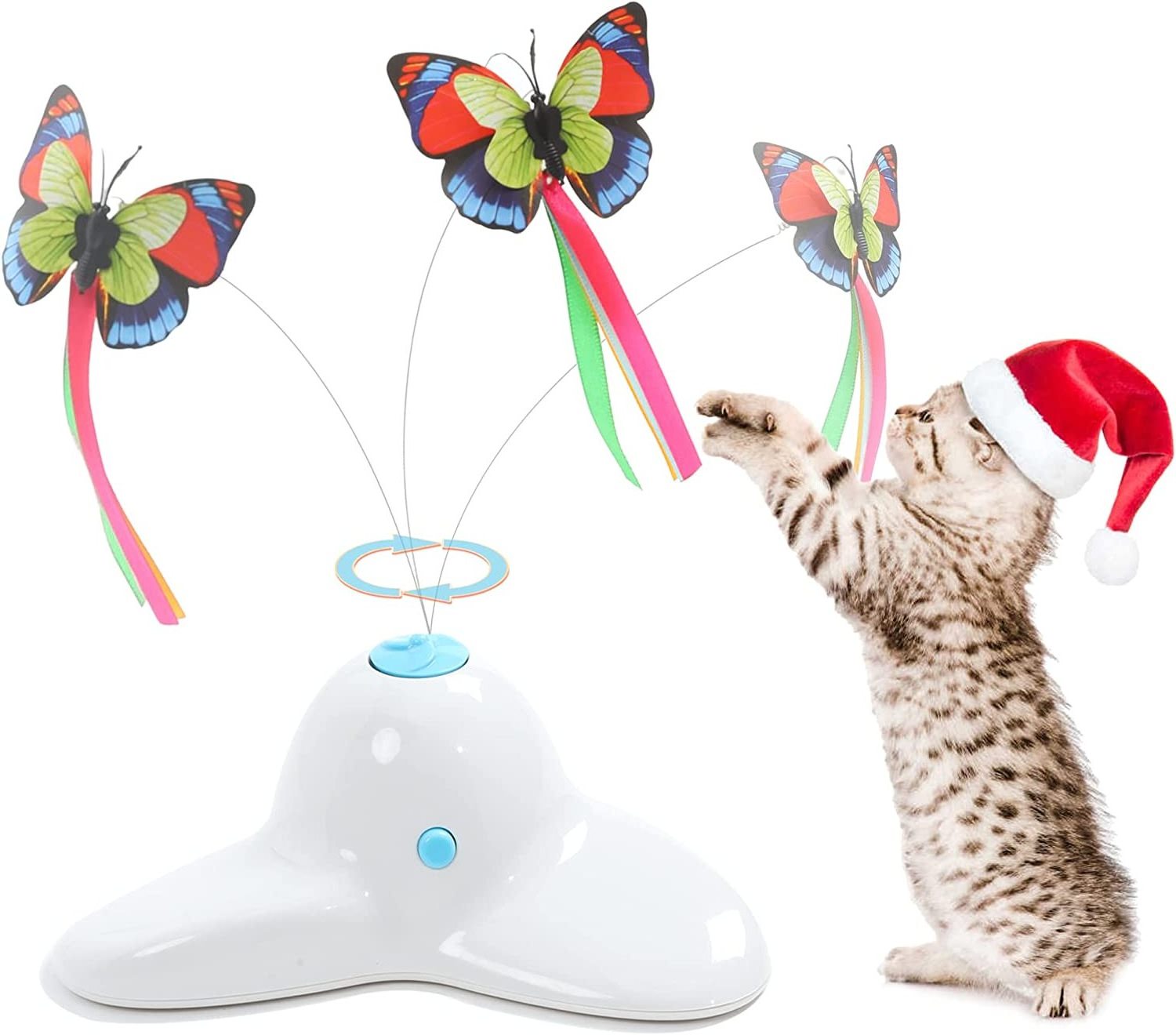 Automatic Electric Rotating Kitten Toys Battery Butterfly Teaser Stick Cat Interactive Toys