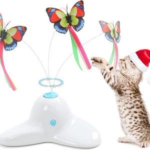 Automatic Electric Rotating Kitten Toys Battery Butterfly Teaser Stick Cat Interactive Toys